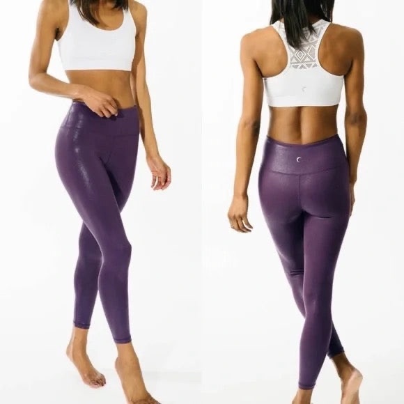 ZYIA Pants - ZYIA Active Plum Purple Metallic Shine Light n Tight Workout Leggings Size 20